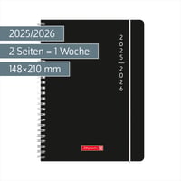 Agendă școlară BRUNNEN (2025/2026) "Plain Black" – 2 pagini = 1 săptămână, A5, 208 pagini, copertă PP, negru 2