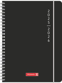 Agendă școlară BRUNNEN (2025/2026) "Plain Black" – 2 pagini = 1 săptămână, A5, 208 pagini, copertă PP, negru 1