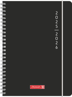 Agendă școlară BRUNNEN (2025/2026) "Plain Black" – 2 pagini = 1 săptămână, A5, 208 pagini, copertă PP, negru