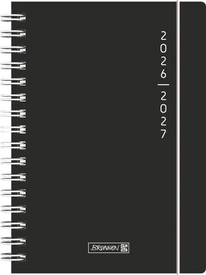 BRUNNEN školski planer 2026/2027 "Plain Black" – A5, plastične korice, 1 stranica = 1 dan, subota i nedjelja na jednoj stranici, kolovoz 2026. – srpanj 2027.