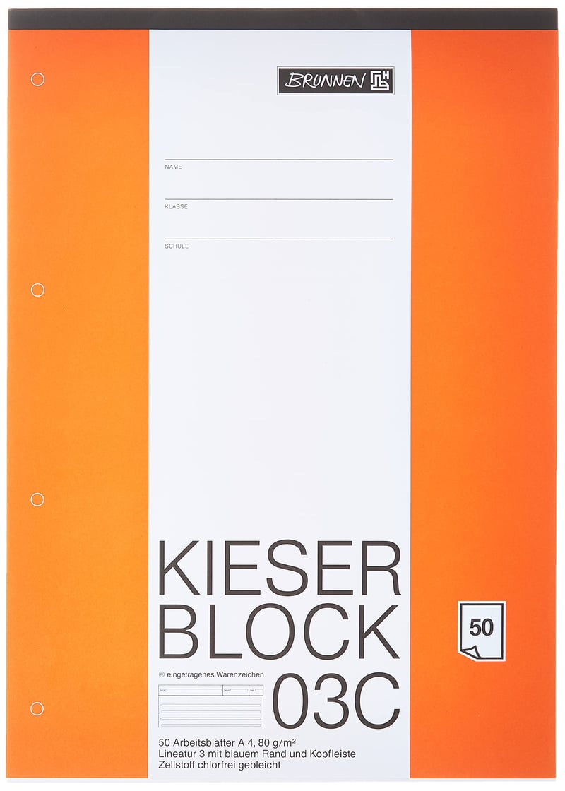 Školský zošit Brunnen KIESER-Block, A4, linajkový č. 3, 50 listov, 80 g/m², biely, trieda 3 – 1042923