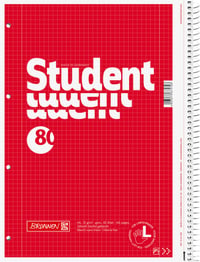 Špirálový blok Brunnen Student pre ľavákov – A4, štvorčekovaný (linajka 28), 80 listov, 70 g/m², červený 1