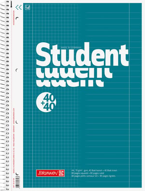 Brunnen Student Duo 1067974 blok za bilješke A4, crtovlje i kvadratići (lineatura 27 i 28), 70 g/m², 40+40 listova