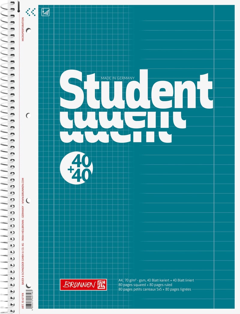 Školský zošit Brunnen Student Duo 1067974 A4 linajkový a štvorčekový (liniatúra 27 a 28) 70 g/m² 40+40 listov