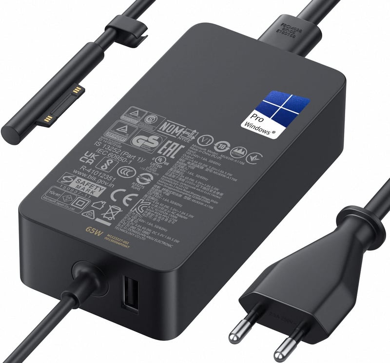Nabíjačka na Microsoft Surface 65W Brusace, sieťový adaptér MU65W-A1706 s USB portom, kompatibilná s 65W, 44W, 39W, 36W