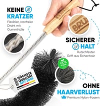 BRUSHYZ Radiátor Tisztító Kefe 117 cm - Rugalmasan Hajlítható, Karcmentes Sörtékkel, Tölgyfa Nyéllel, Jobb Szobai Klímáért - Fekete 3