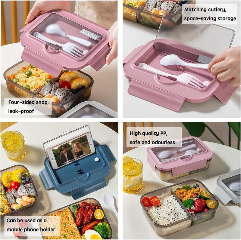BRYN 1400 ml Bento Box Ételhordó Fedelesdoboz Kék Mikrózható Szilikon Tálcával