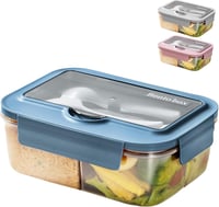 BRYN 1400 ml Bento Box Ételhordó Fedelesdoboz Kék Mikrózható Szilikon Tálcával 1