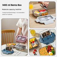 BRYN 1400 ml Bento Box Ételhordó Fedelesdoboz Kék Mikrózható Szilikon Tálcával 4