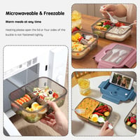 BRYN 1400 ml Bento Box Ételhordó Fedelesdoboz Kék Mikrózható Szilikon Tálcával 5