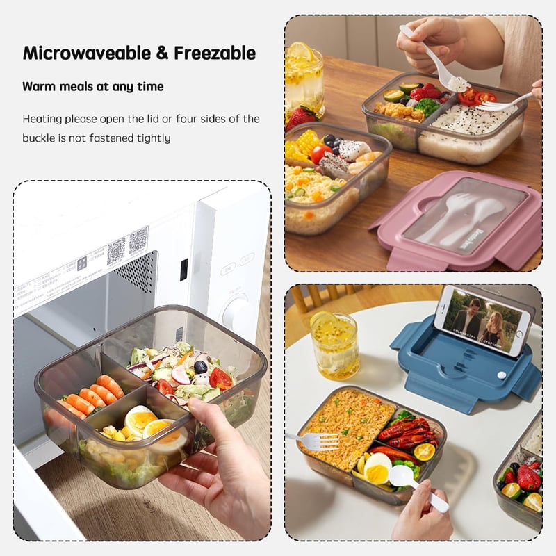 BRYN 1400 ml Bento Box Ételhordó Fedelesdoboz Kék Mikrózható Szilikon Tálcával
