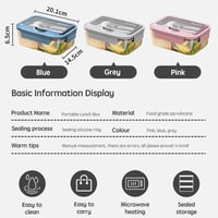 BRYN 1400 ml Bento Box Ételhordó Fedelesdoboz Kék Mikrózható Szilikon Tálcával 6