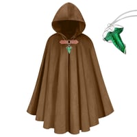 Unisex stredoveký kostým Gandalfa BSBUY s hnedým plášťom a brošňou so zeleným lístkom – renesančný vikingský kostým s kapucňou na karneval a Halloween 8