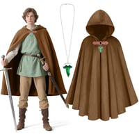 Unisex stredoveký kostým Gandalfa BSBUY s hnedým plášťom a brošňou so zeleným lístkom – renesančný vikingský kostým s kapucňou na karneval a Halloween 1