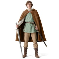 Unisex stredoveký kostým Gandalfa BSBUY s hnedým plášťom a brošňou so zeleným lístkom – renesančný vikingský kostým s kapucňou na karneval a Halloween 9