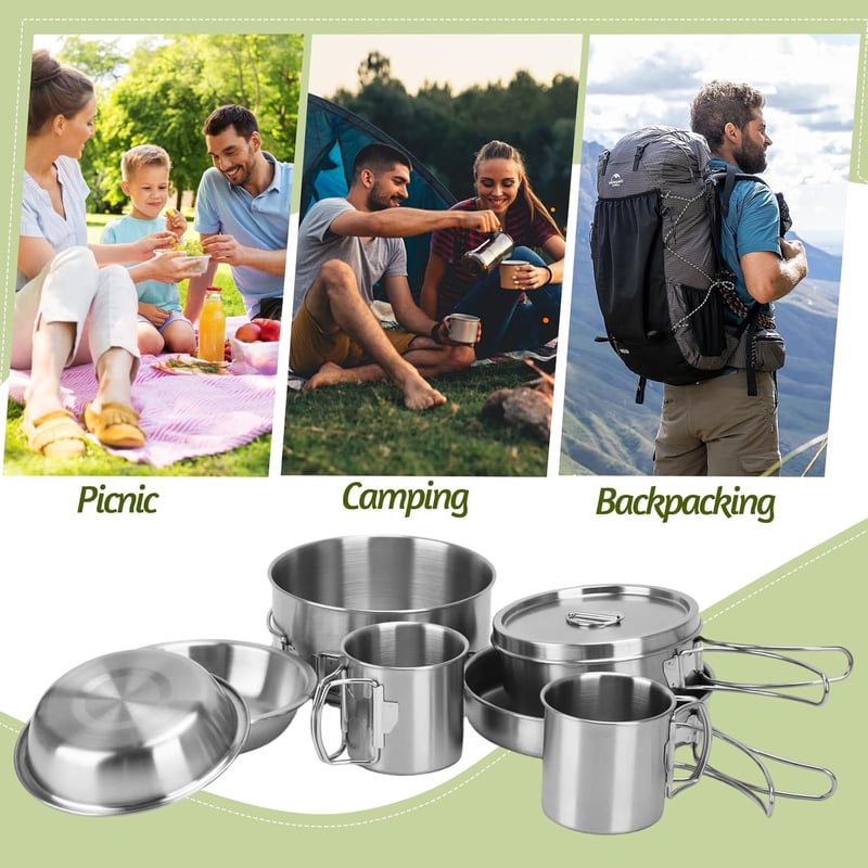 BSDLZCH 304 rozsdamentes acél kemping főzőkészlet 8 részes