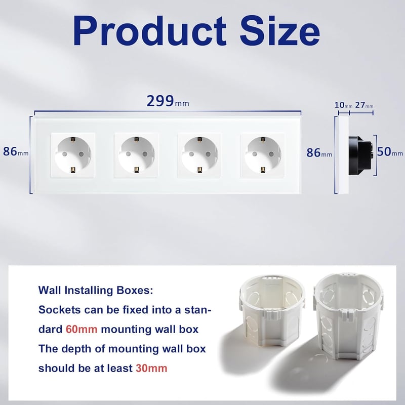 BSEED Schuko aljzat kristályvüveg lappal 4-es elosztó 16A 240V fehér