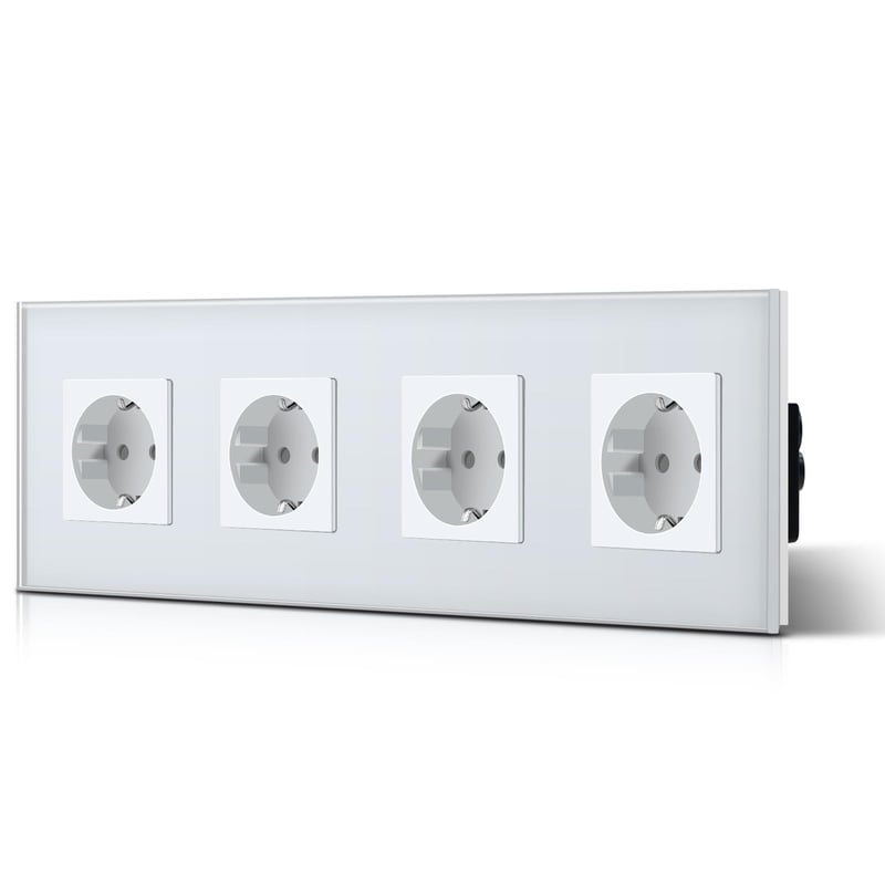 BSEED Schuko zásuvka s kryštálovým sklom, 4-násobná, 16A, 240V, 299 mm - biela