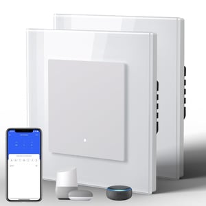 BSEED WiFi pametni stakleni prekidač za svjetlo, Google Home/Alexa, 86 mm, bijeli - 2 kom.