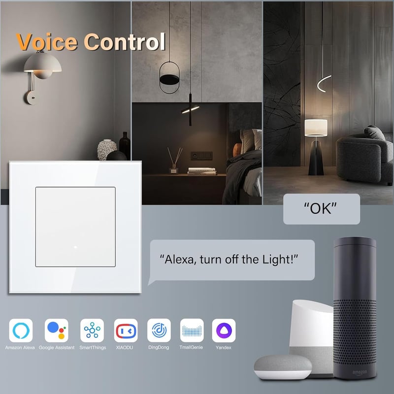 BSEED întrerupător inteligent WiFi compatibil cu Google Home Alexa, 86mm, alb, 2 buc