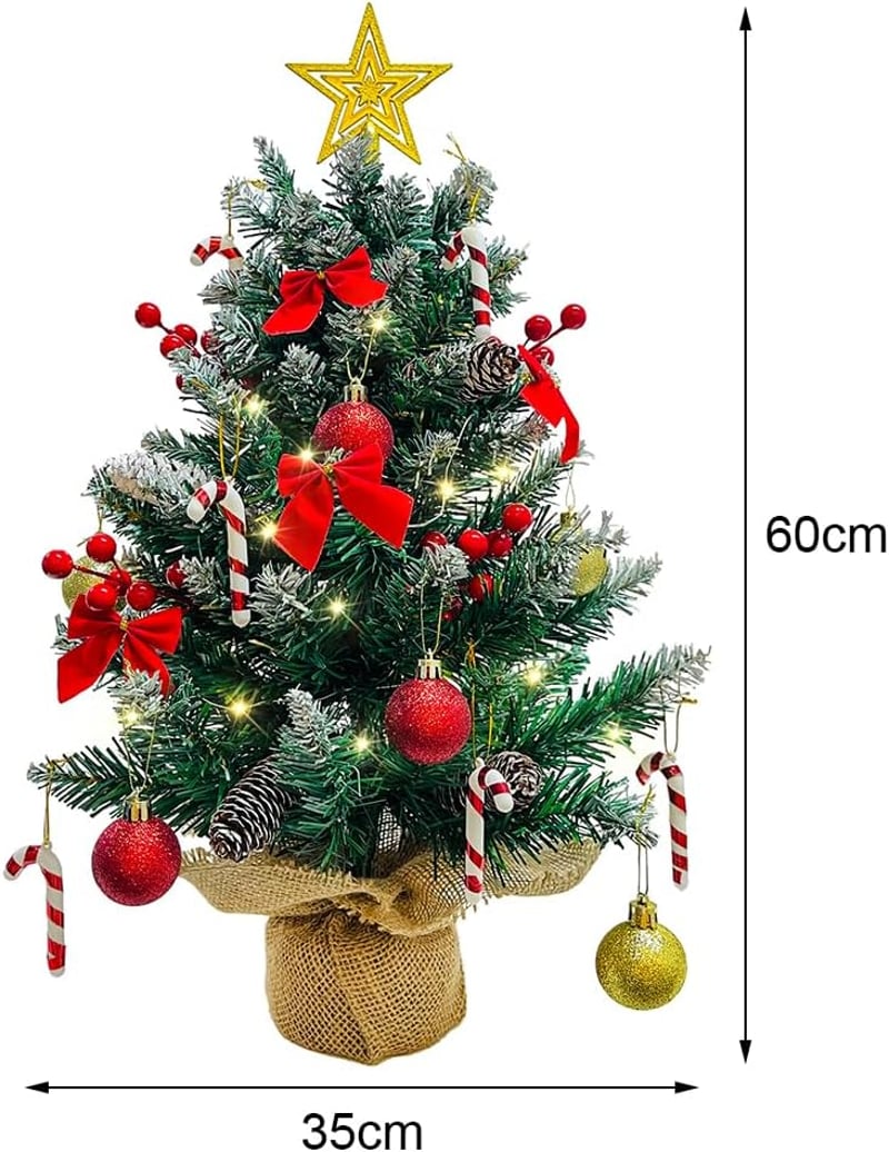 Bseical 60cm Asztali Karácsonyfa LED Világítással, Díszítésekkel és Csúccsal