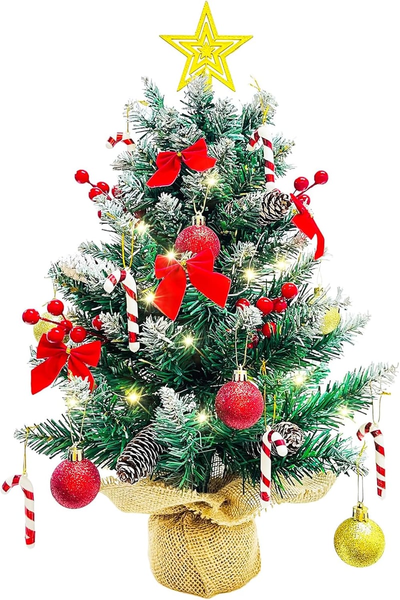Bseical 60cm Asztali Karácsonyfa LED Világítással, Díszítésekkel és Csúccsal
