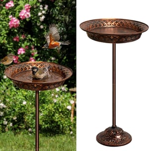 Bseical baie pentru păsări din metal antichizat, bronz, rezistentă la îngheț, pentru balcon sau grădină, vas cu apă, 70 x 27 cm