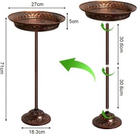Bseical baie pentru păsări din metal antichizat, bronz, rezistentă la îngheț, pentru balcon sau grădină, vas cu apă, 70 x 27 cm 5