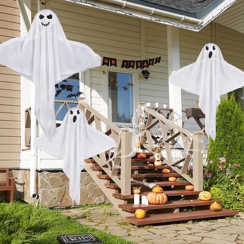 Bseical Halloween LED-es Szellem Dekoráció 60cm - 2 Darab Függeszthető Kert Dísz