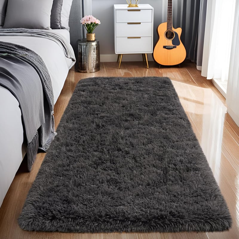 BSGIFT 60x110 cm antracit puha szőnyeg hálószobai futó magas szálú csúszásmentes