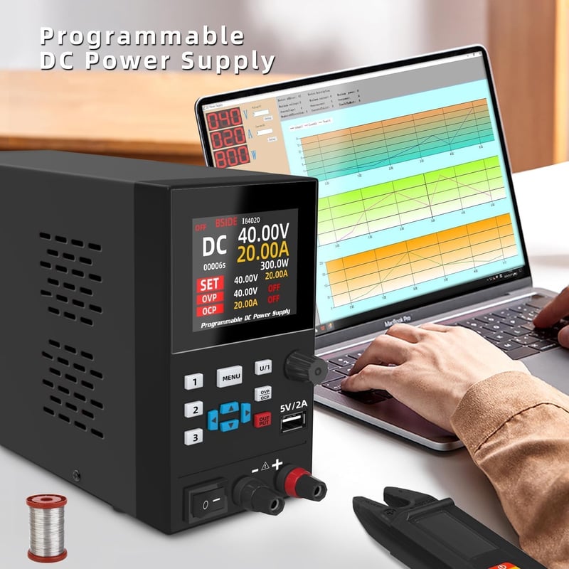 BSIDE Programozható Laboratóriumi Tápegység 40V 20A 300W Szabályozott Kapcsolóüzemű Kettős Finomhangolás 4 Digites 6 Soros Színes Kijelző As