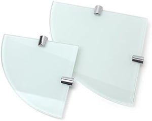 Set 2 rafturi de colț din sticlă securizată albă BSM Marketing, 6 mm, 150 mm și 200 mm