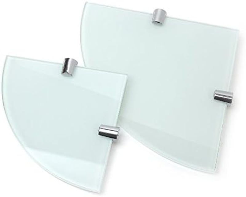 BSM Marketing Fehér edzett üveg sarokpolc készlet 6 mm, 2 db 150 mm és 200 mm