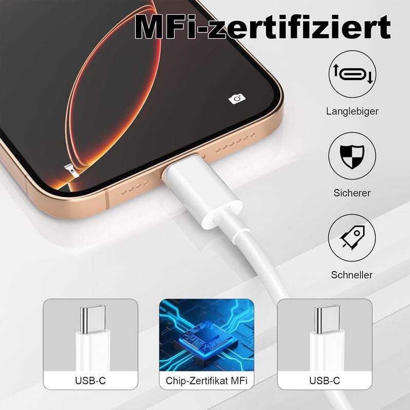 BSTOEM USB-C kábel 2db szett 1m+2m gyorstöltéshez iPhone-hoz