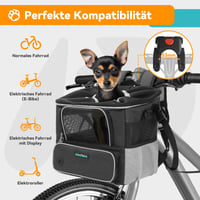 Coș de bicicletă frontal BSWAY DAISTERN pentru câini, max. 3 kg, cu suport de montare Φ53 mm, funcție de rucsac, geantă de umăr și scaun auto, cu fereastră din plasă pentru ventilație și pernă impermeabilă pentru câini de talie mică 3