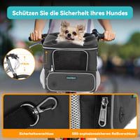 Coș de bicicletă frontal BSWAY DAISTERN pentru câini, max. 3 kg, cu suport de montare Φ53 mm, funcție de rucsac, geantă de umăr și scaun auto, cu fereastră din plasă pentru ventilație și pernă impermeabilă pentru câini de talie mică 7