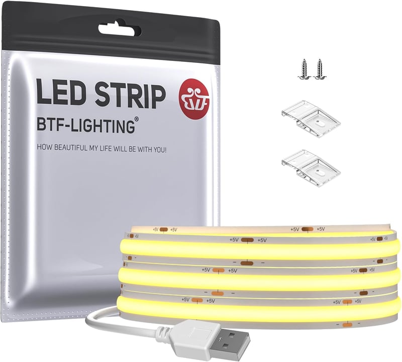 BTF-LIGHTING FCOB COB USB LED szalag természetes fehér 2m 320LED/m DC5V RA>90
