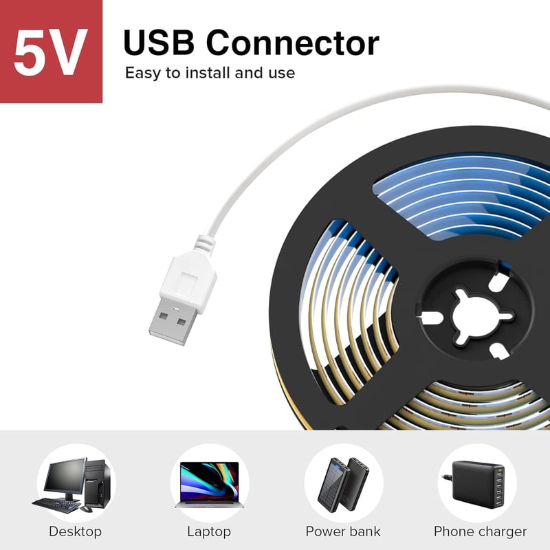 BTF-LIGHTING FCOB COB USB LED szalag természetes fehér 2m 320LED/m DC5V RA>90