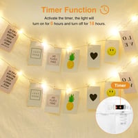 btfarm 10m LED Fotó Tündérfény 60 Csipesszel - Időzíthető Elemes Dekorációs Fényfüzér Képekhez, Esküvőre, Lakásba, Hálószobába - Meleg Fehér 2