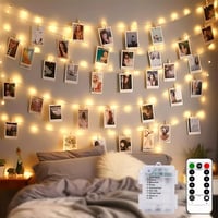 btfarm 10m LED Fotófüzér 100 LED Csipeszekkel - Távirányítós, 8 Világítási Mód, Vízálló, Időzíthető, Elemes Fényfüzér Képekhez Szobába 1