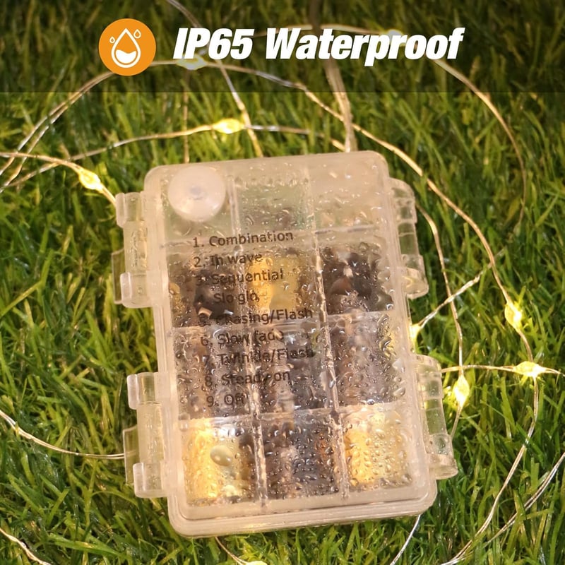 btfarm 10m LED Fotófüzér 100 LED Csipeszekkel - Távirányítós, 8 Világítási Mód, Vízálló, Időzíthető, Elemes Fényfüzér Képekhez Szobába