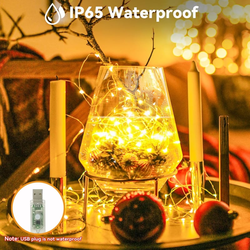 btfarm 120 LED Tündérfény USB Csatlakozóval - 12m Rézhuzalos Fényfüzér Távirányítóval, Időzítővel, 8 Világítási Móddal - Beltéri Dekoráció P