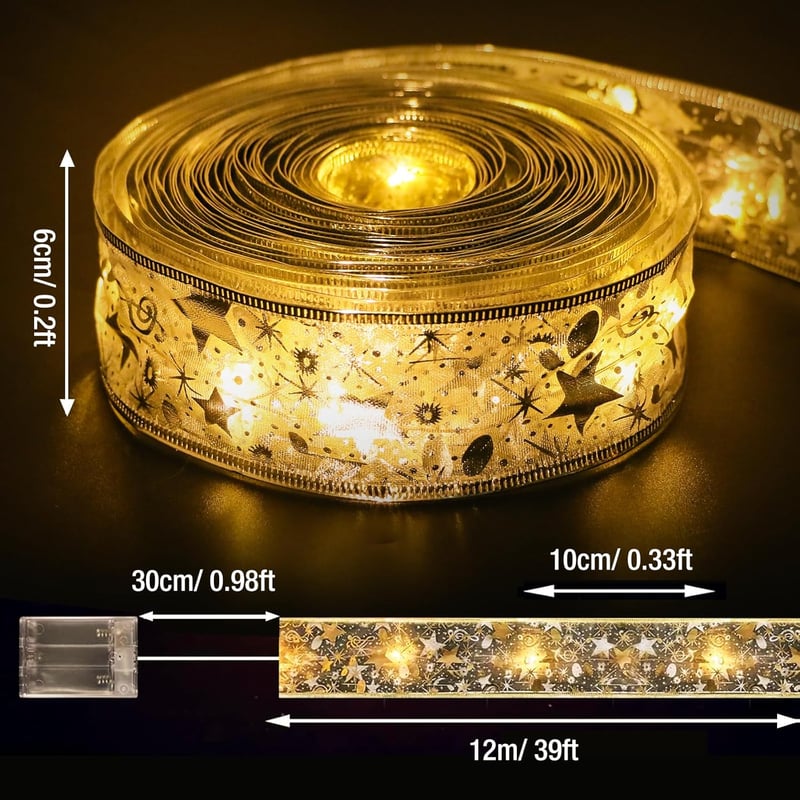 btfarm 12m 120 LED Karácsonyi Szalag Lámpa Távirányítóval, 8 Mód, Időzítő, Elemről Működő Meleg Fehér Fény