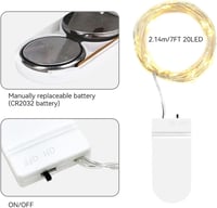btfarm 16 db LED tündérfény ezüst drót 2m 20 LED elemmel működő vízálló dekoráció 6