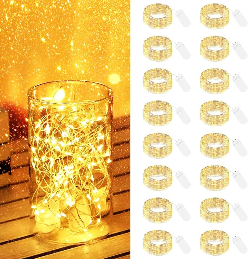 btfarm 16 db LED tündérfény ezüst drót 2m 20 LED elemmel működő vízálló dekoráció