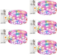 btfarm 5 db Színes LED Tündérfény Időzítővel - 2m 20 LED Ezüst Mikrovezeték - Elemes Fényfüzér Beltéri Dekorációhoz, Partikhoz, Karácsonyra, 1