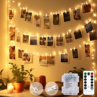 btfarm 5m 50 LED Fotóklip Fényfüzér Távirányítóval, 8 Mód, Vízálló, Időzítő, Elemről Működő 1