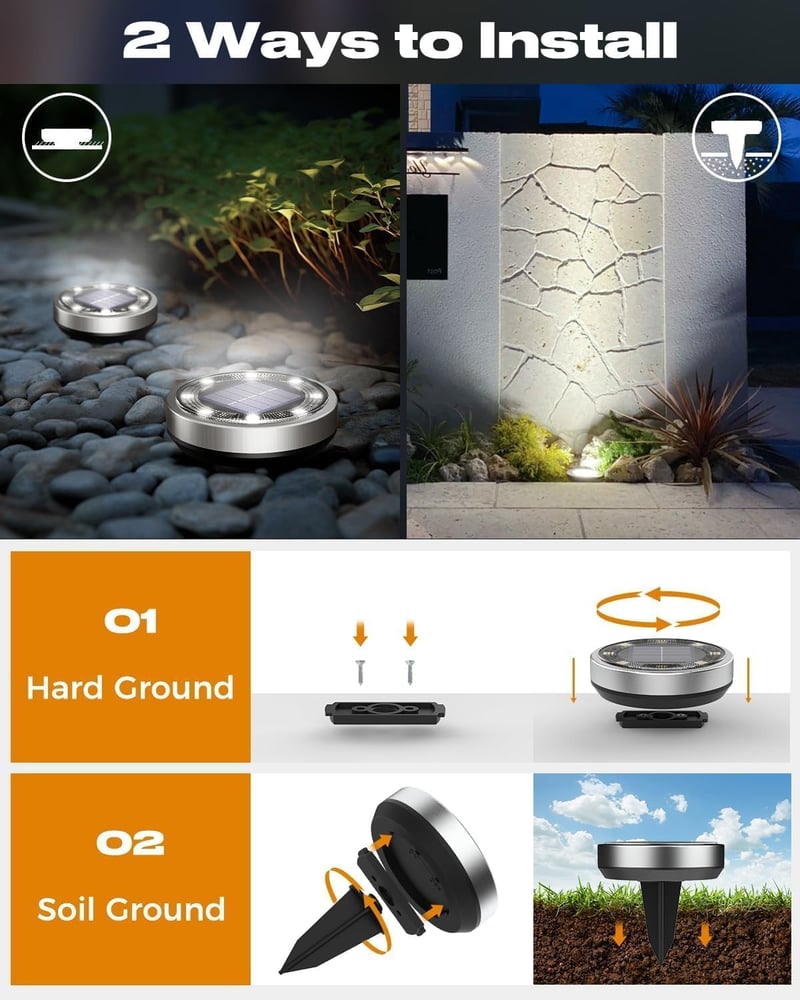 btfarm 9 db Napelemes Kerti Lámpa, 8 LED-es Kültéri Talajvilágítás, IP65 Vízálló, Fém-Műanyag, Járda, Terasz, Bejárat Megvilágításhoz, Hideg