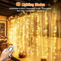 btfarm LED Fényfüggöny 2x2m - 200 Meleg Fehér LED, Távirányítóval, 8 Világítási Móddal, Időzítővel, USB - Vízálló Dekoráció Hálószobába, Nap 2