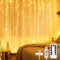 btfarm LED Fényfüggöny 2x2m - 200 Meleg Fehér LED, Távirányítóval, 8 Világítási Móddal, Időzítővel, USB - Vízálló Dekoráció Hálószobába, Nap 1